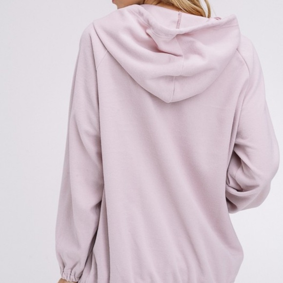 NEW Blush Pink Felt Quarter Zip Hoodie - Picture 3 of 8